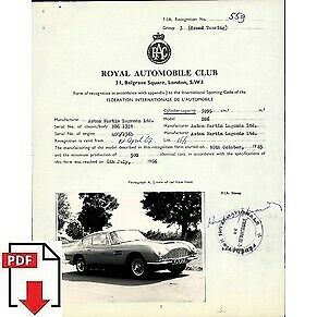 1967 Aston Martin DB6 FIA homologation form PDF download (RAC)